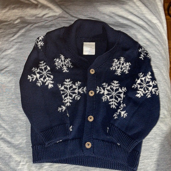 First Impressions Navy cardigan sweater with snowflakes size 24 months Christmas - Picture 2 of 5